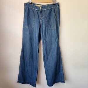 Pilcro and the Letterpress Wide Leg Denim Jeans Medium Wash Utility Pockets